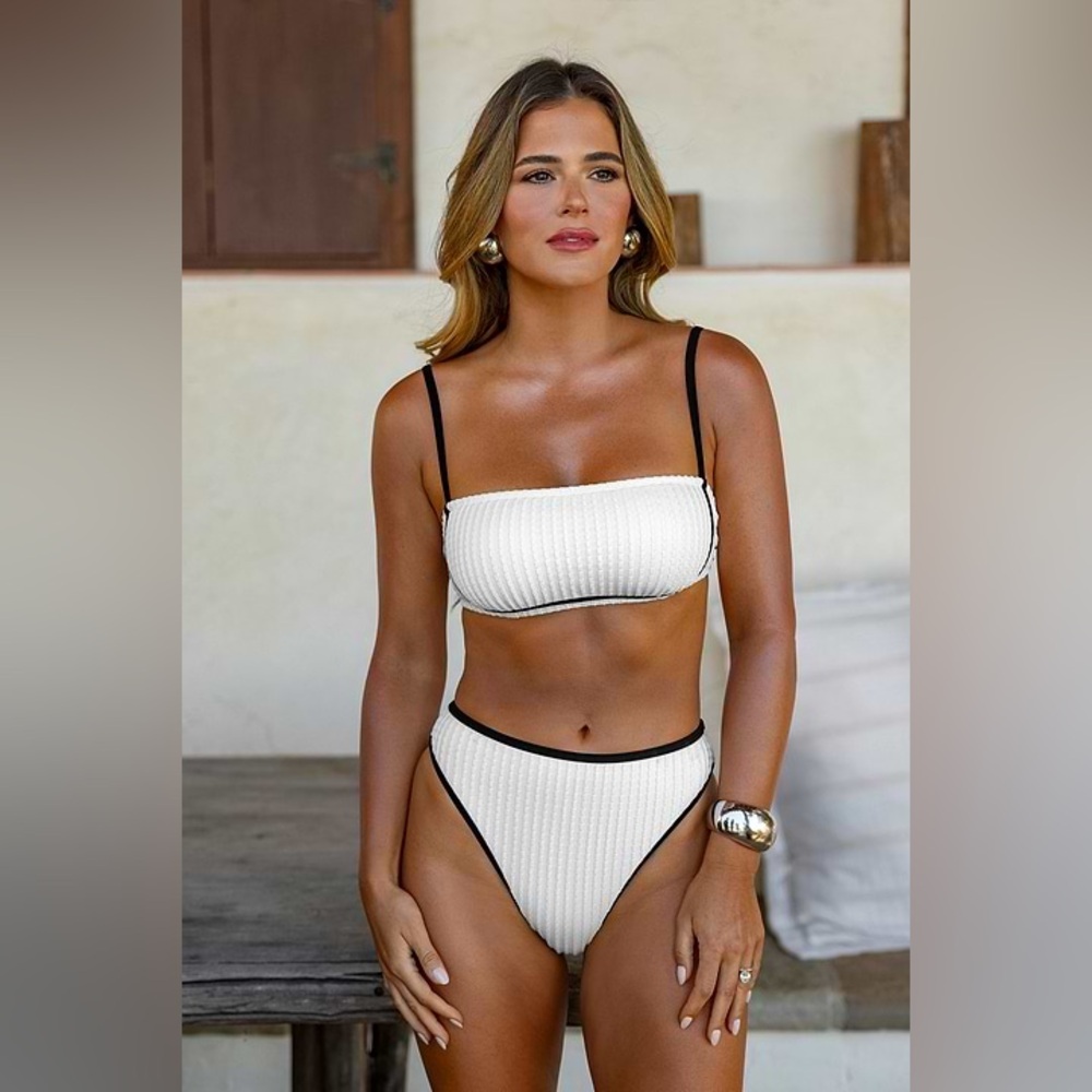 Cupshe White Bikini with Black Piping - Picture 2 of 9